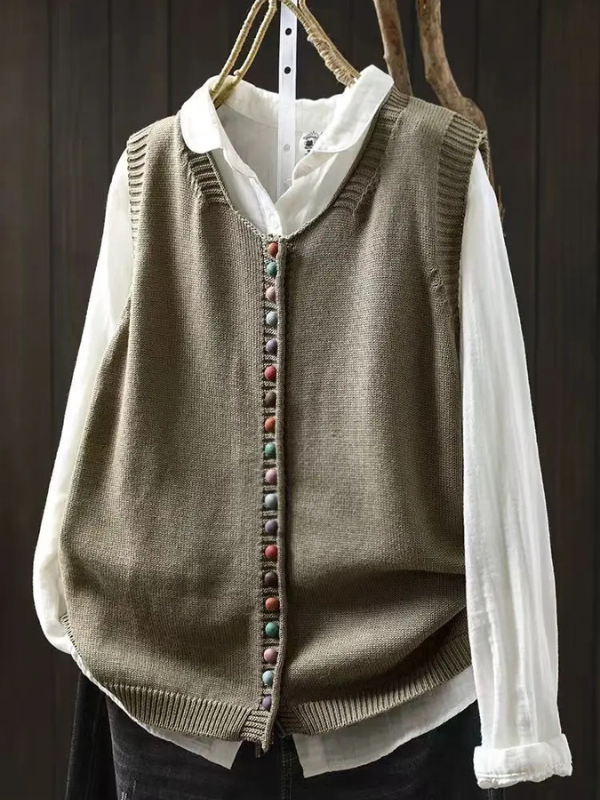 Oriana | Classic Knit Vest with Statement Buttons