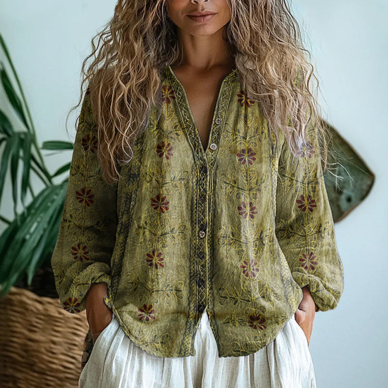 Ambre – Vintage Leaf Print Blouse