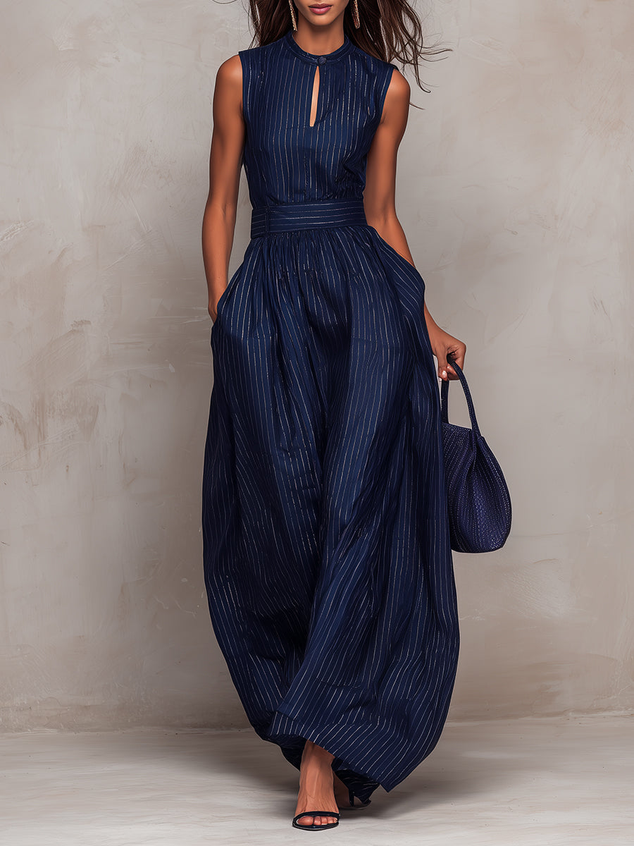 Marevé — Satin Stripe Keyhole Wide-Leg Jumpsuit