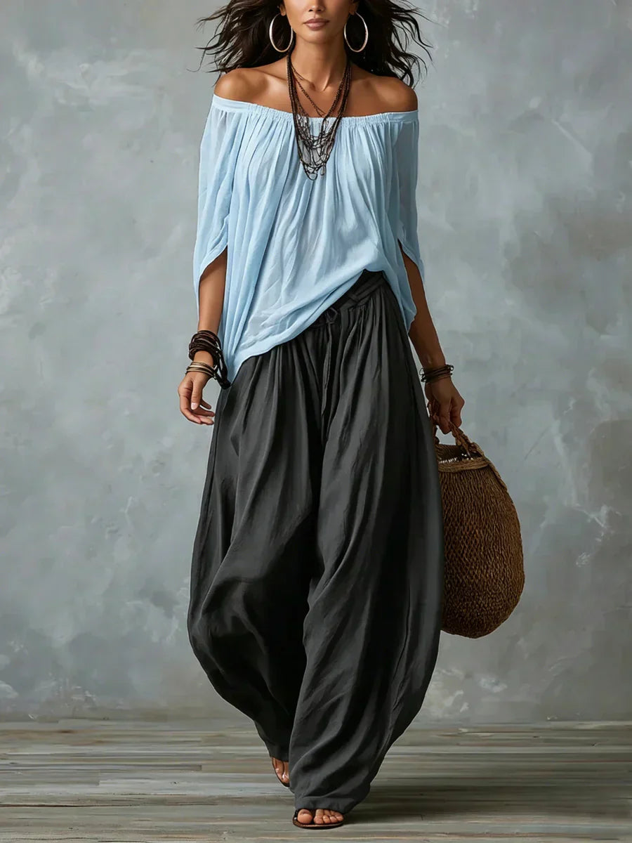 Ottavia - Off Shoulder Boho Top And Harem Trousers Set