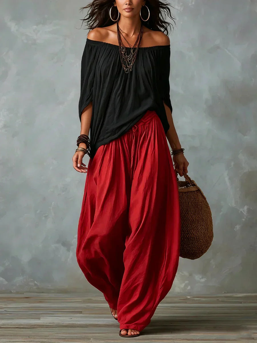 Ottavia - Off Shoulder Boho Top And Harem Trousers Set