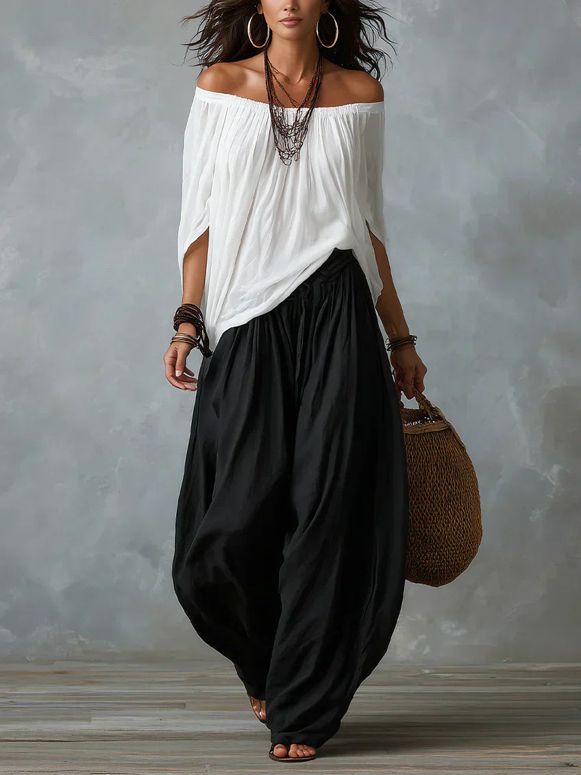 Ottavia - Off Shoulder Boho Top And Harem Trousers Set