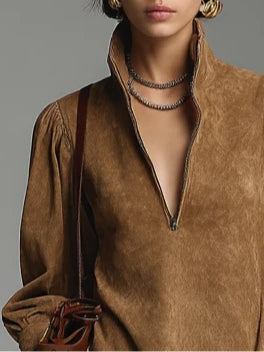 Florence | Robe Courte à Col Roulé en Suédine