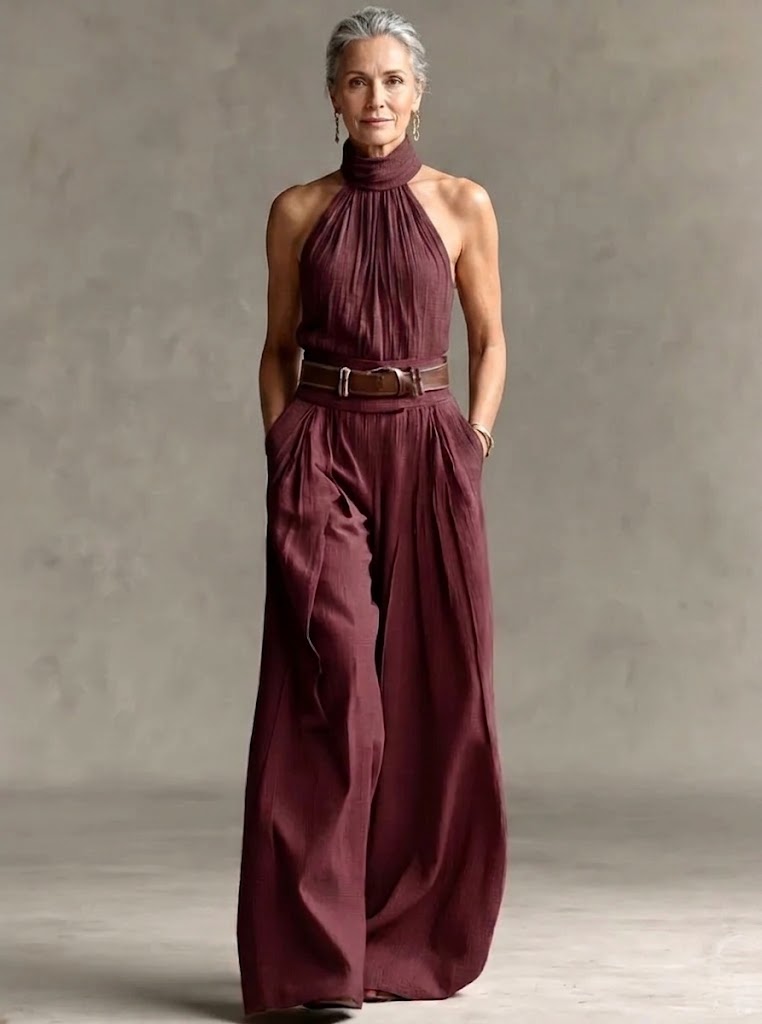 Stylish Waist-cinching Sleeveless Linen-cotton Jumpsuit