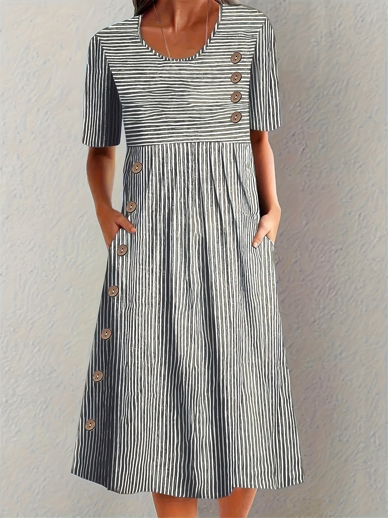 Mevara - Striped Woven Summer Dress