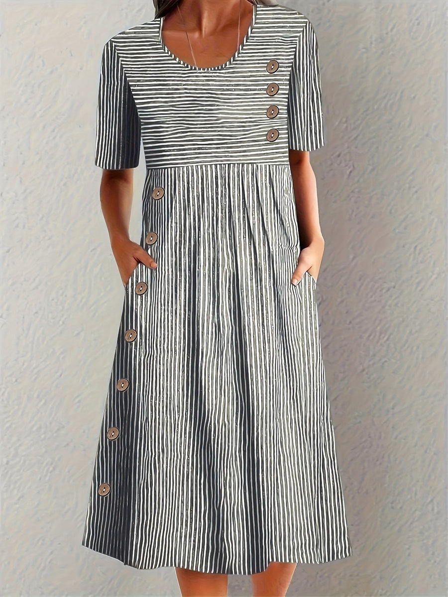 Mevara - Striped Woven Summer Dress