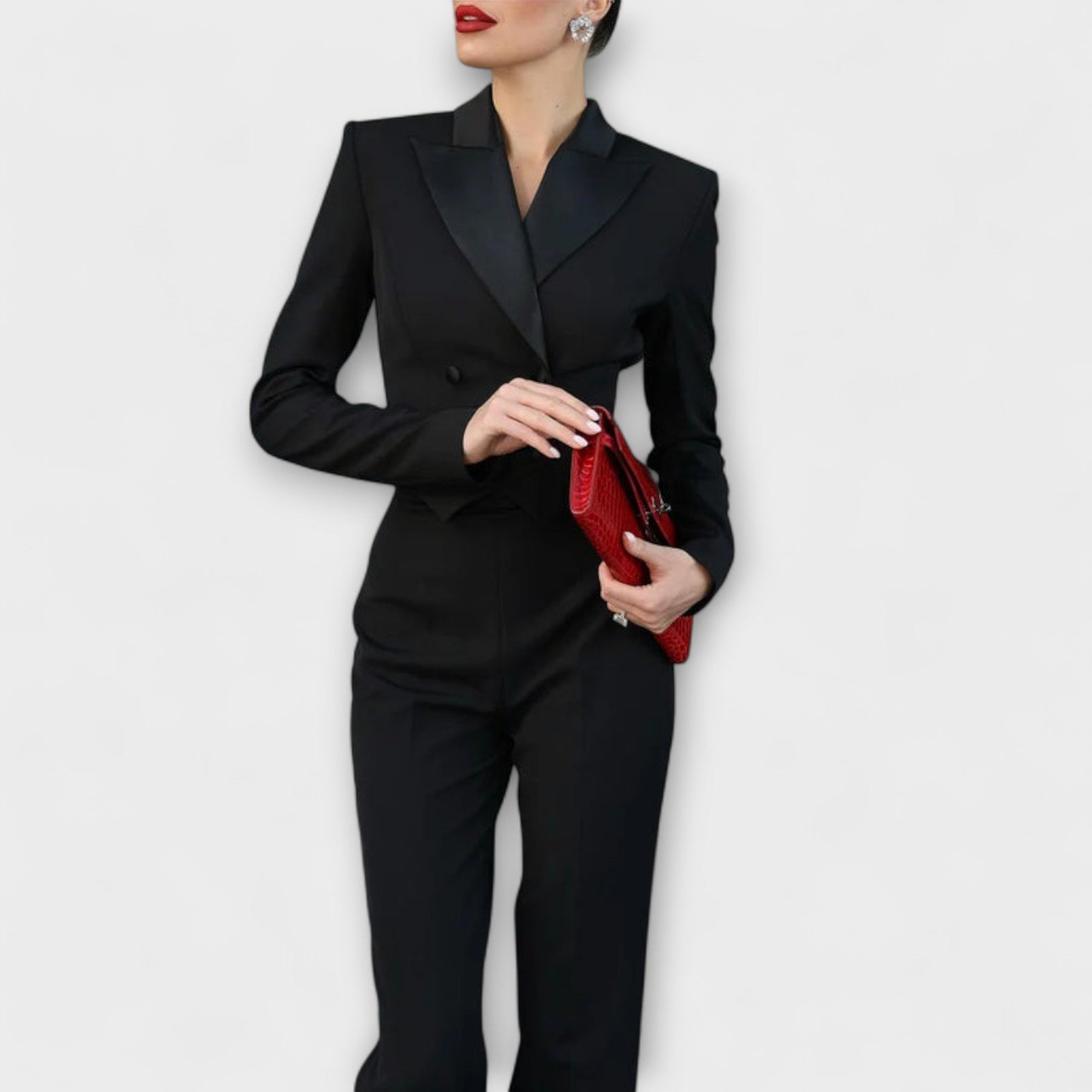 Ensemble blazer court sans dos orné de perles Noa - Black