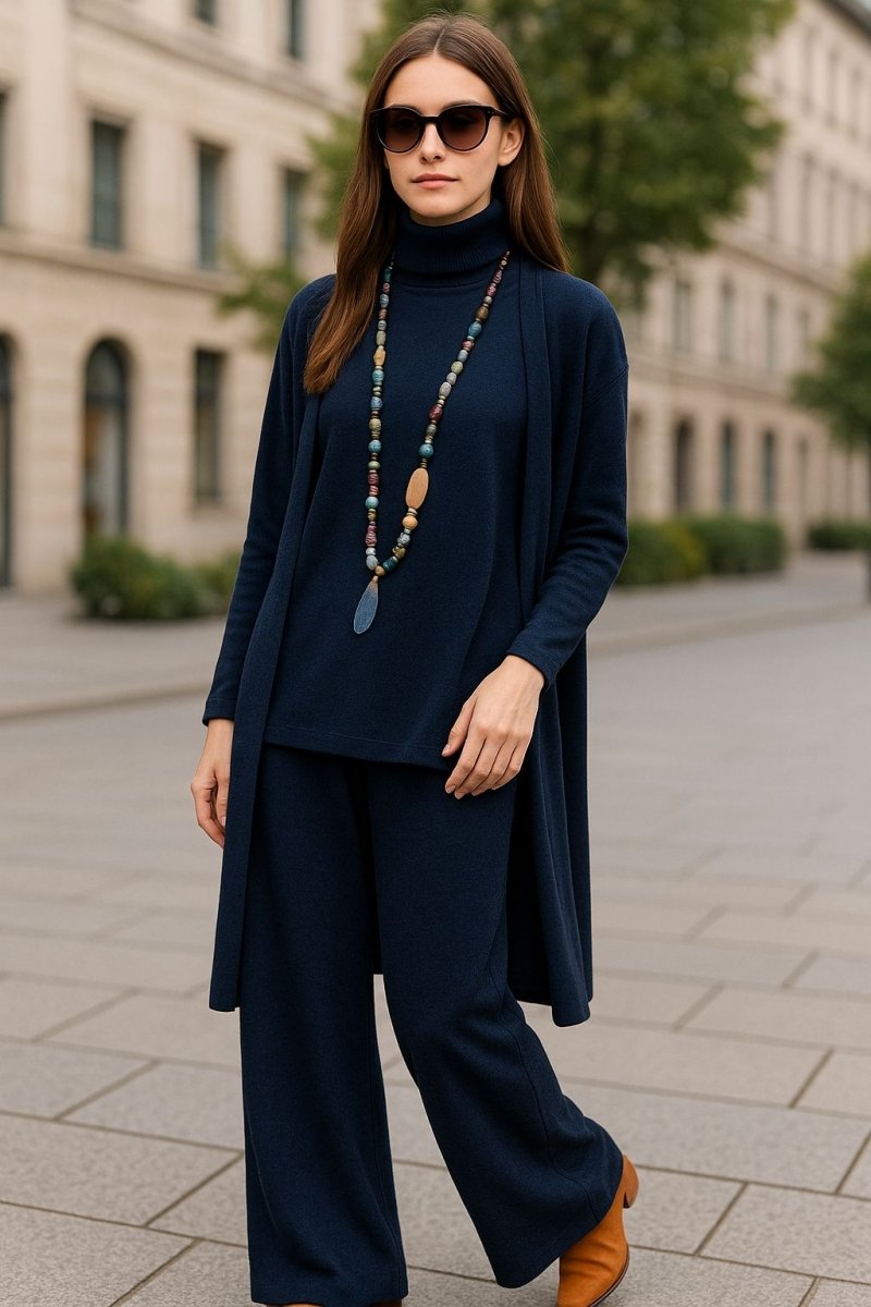 Ensemble cardigan, col roulé et pantalon Aubrey