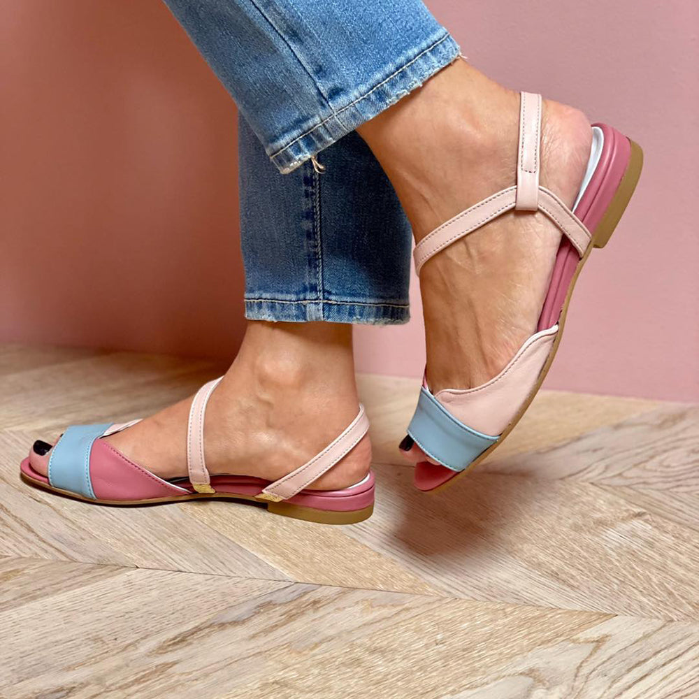 Roselina | Asymetrické růžové sandály ve stylu color block