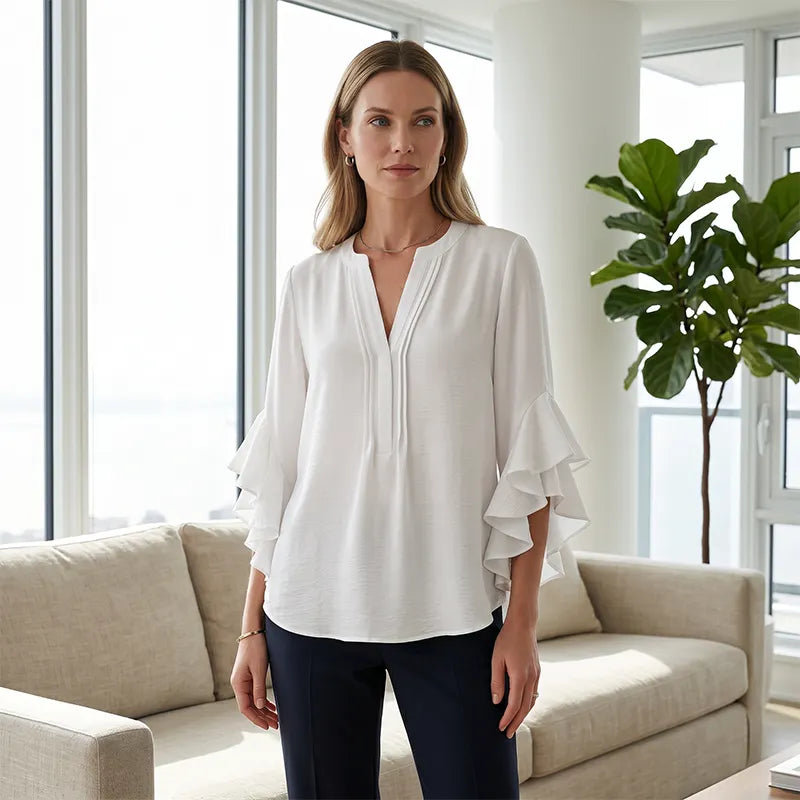 V-Neck Ruffled Sleeve Top