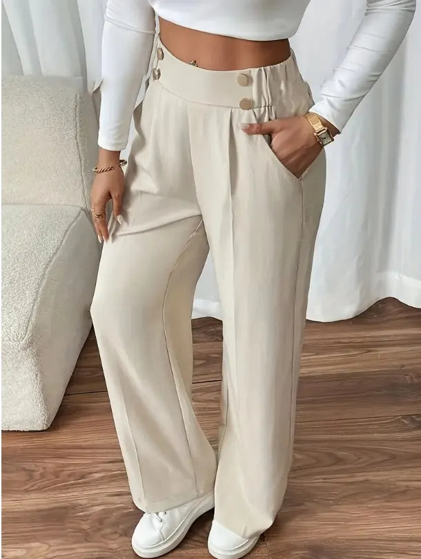 Ashlena - Soft-Touch High-Waisted Wide-Leg Trousers