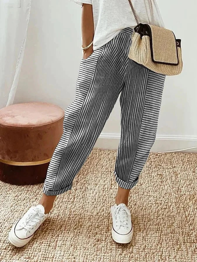 Cajsa - Pantalon Rayé en Coton