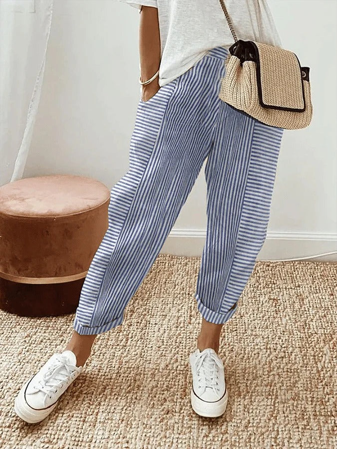 Cajsa - Pantalon Rayé en Coton