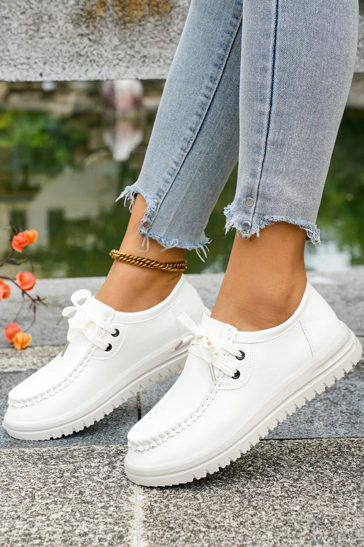 Casual Scalloped Edge Trim Lace Up Round Toe Platform Loafers