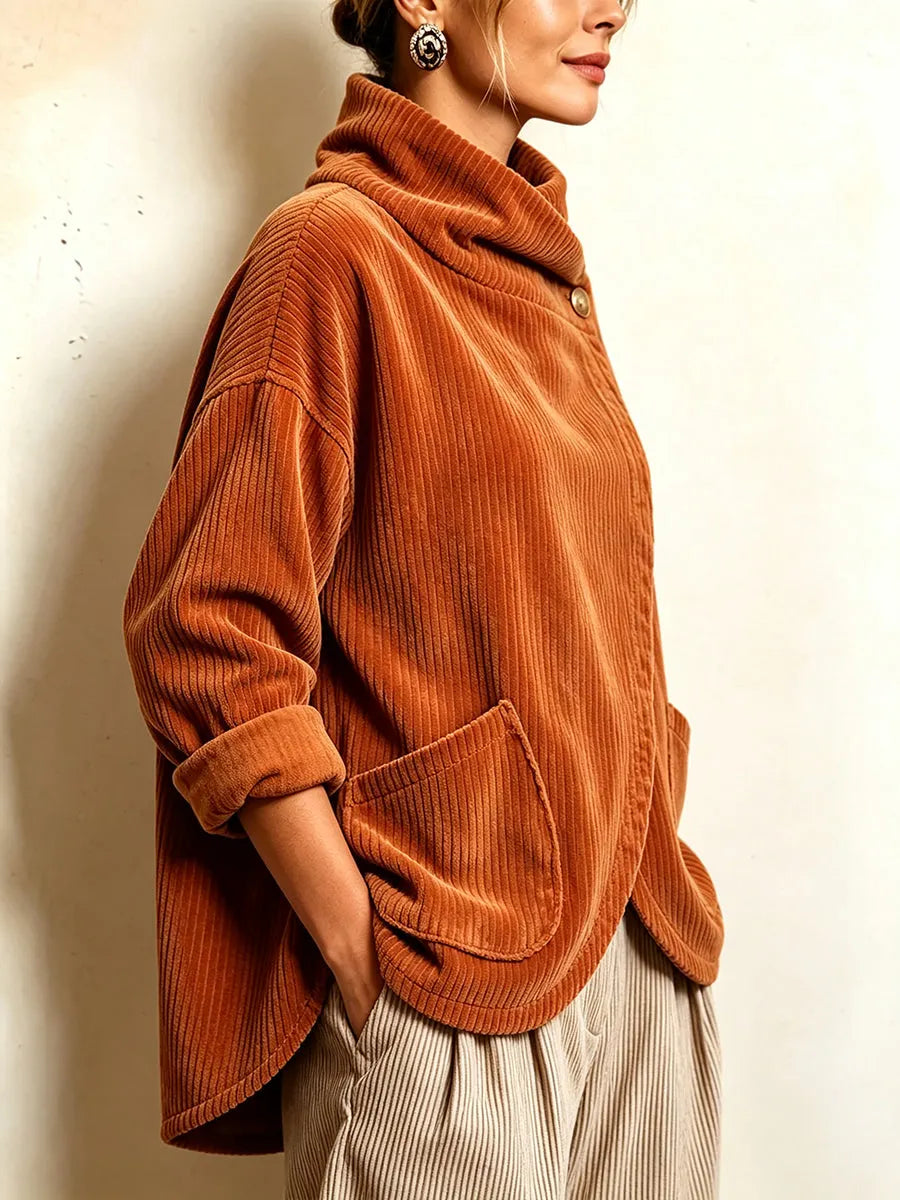 Emma - Cozy Asymmetric Button-Accented Corduroy Top