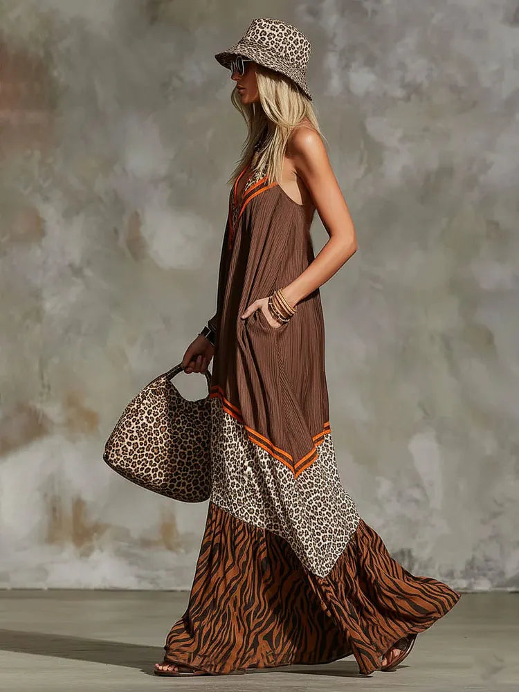 Stylish & Casual Flowy Maxi Dress With Animal Print