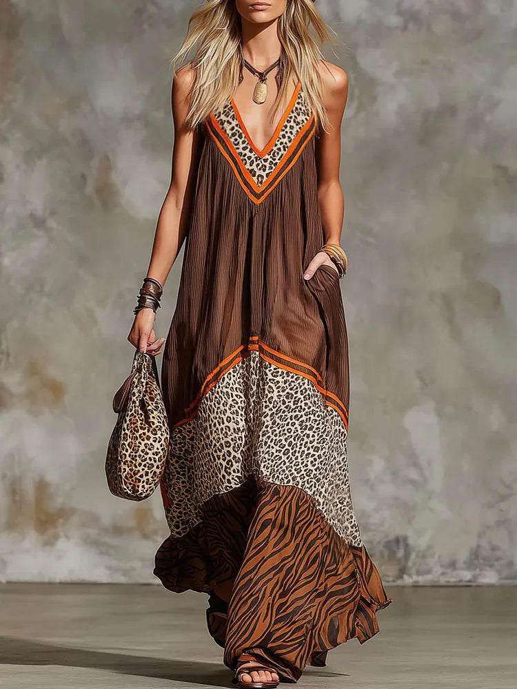Stylish & Casual Flowy Maxi Dress With Animal Print