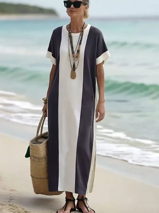 Women's Holiday Contrast Print Round Neck Loose Dress