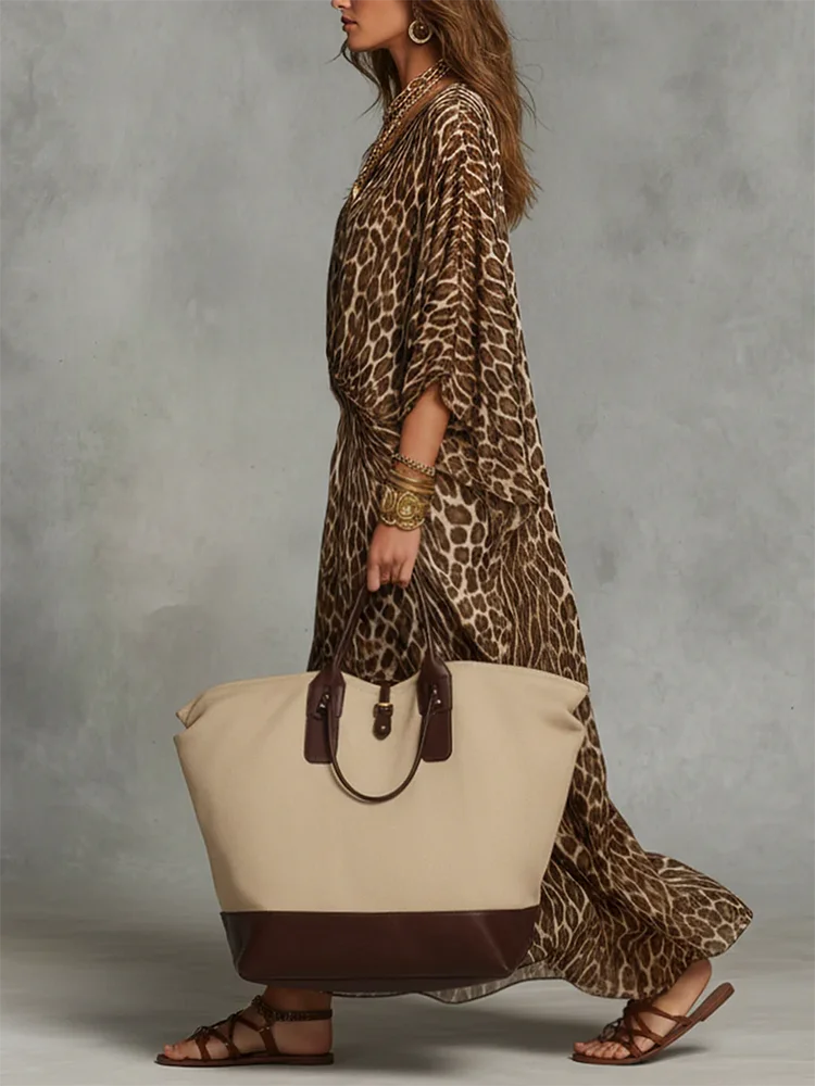 Retro-sexy Animal Print V-neck Loose-fit Dress