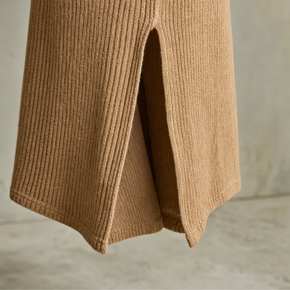 Vaelora – One-Shoulder Ribbed Thigh-Slit Maxi Dress