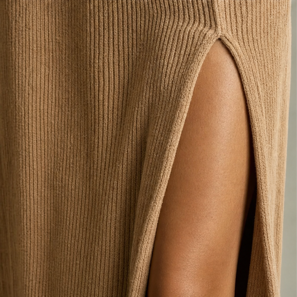 Vaelora – One-Shoulder Ribbed Thigh-Slit Maxi Dress
