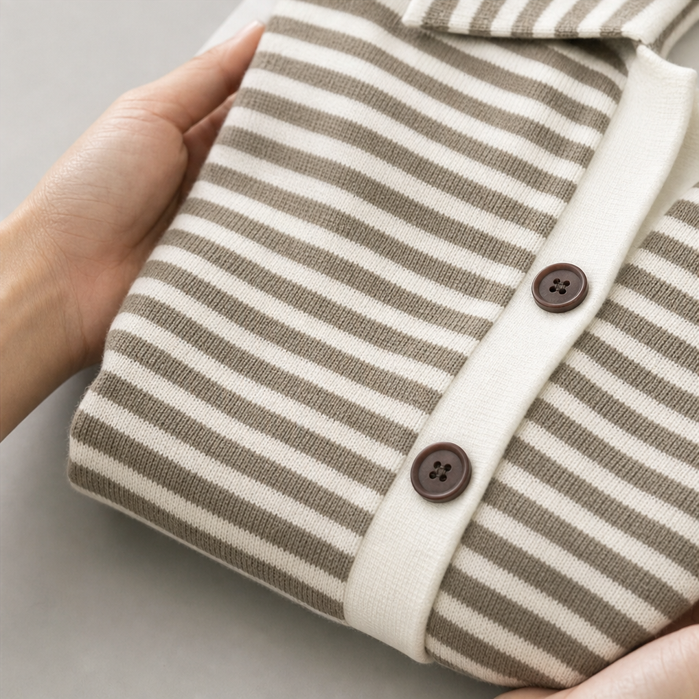 Wearbella – Striped Collared Button-Front Cardigan