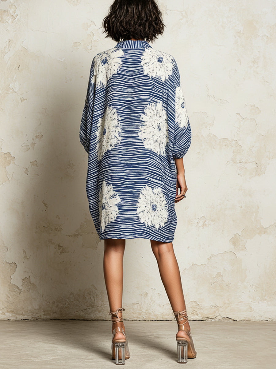 Casual Striped Print Zip-Front Mini Dress
