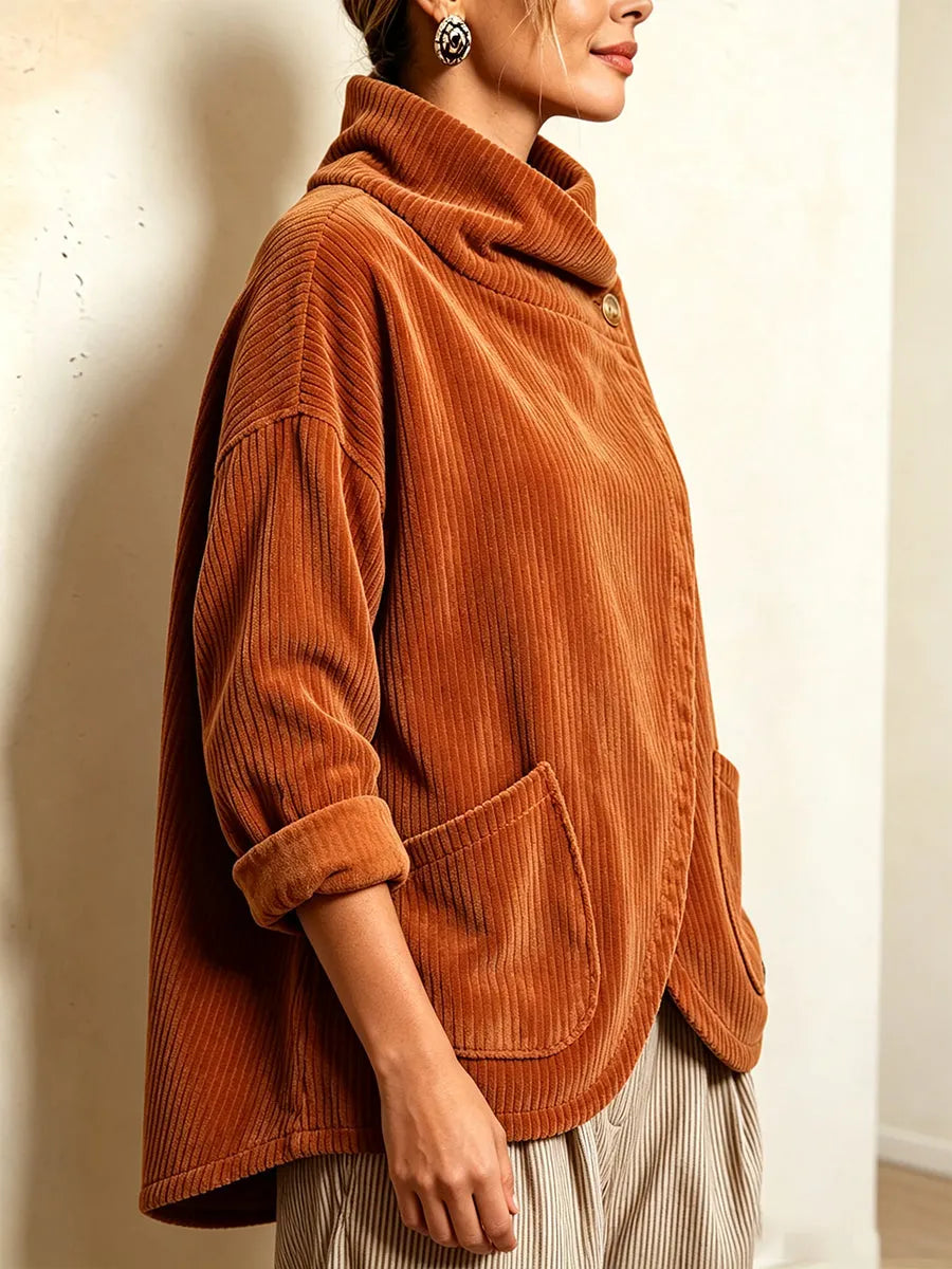 Emma - Cozy Asymmetric Button-Accented Corduroy Top