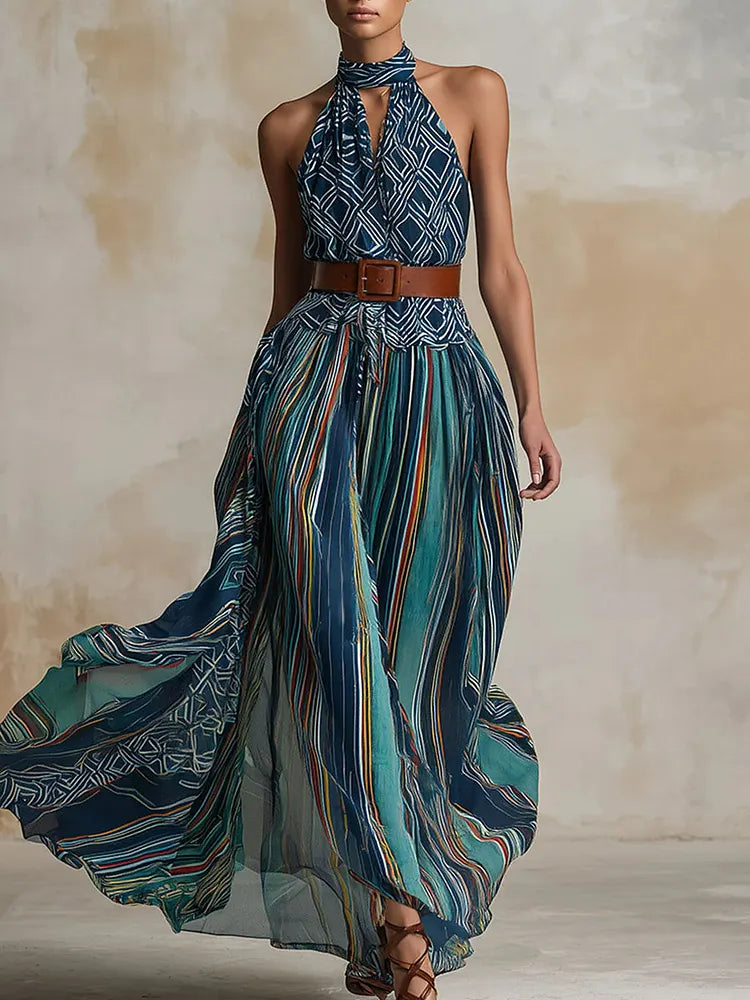 Bohemian Artistic Print Sleeveless Maxi Dress