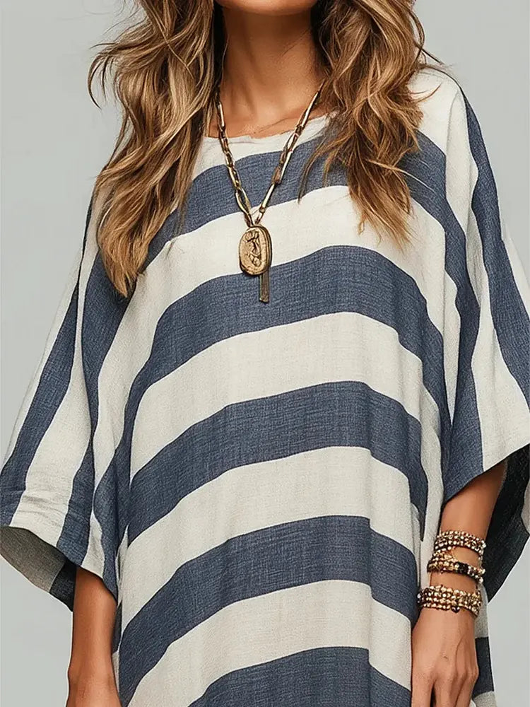Women's Retro Striped Art Print Casual Maxi Dress