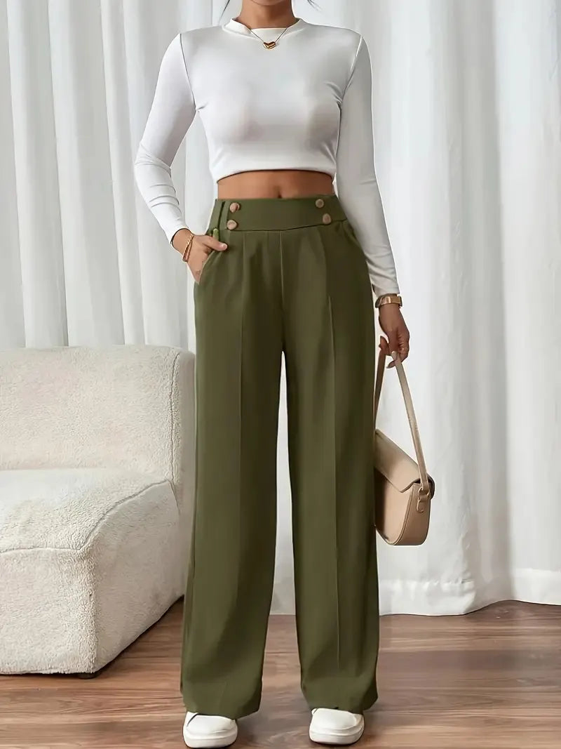 Ashlena - Soft-Touch High-Waisted Wide-Leg Trousers