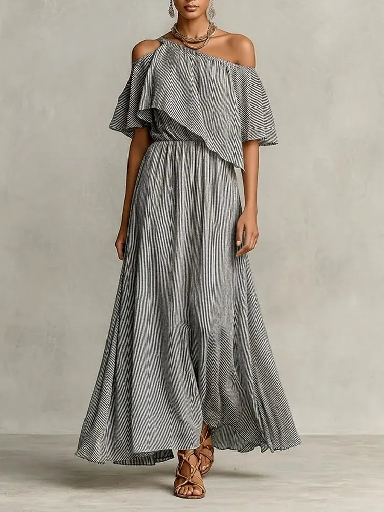 Stylish Off-shoulder Striped Dress