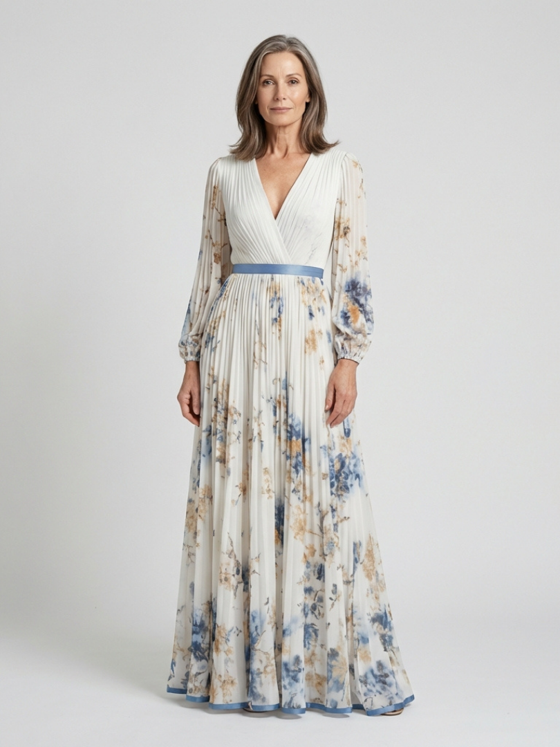 Lavinia | Robe longue col V à manches longues et imprimé floral