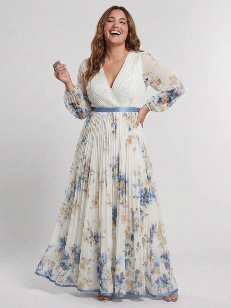 Lavinia | Robe longue col V à manches longues et imprimé floral
