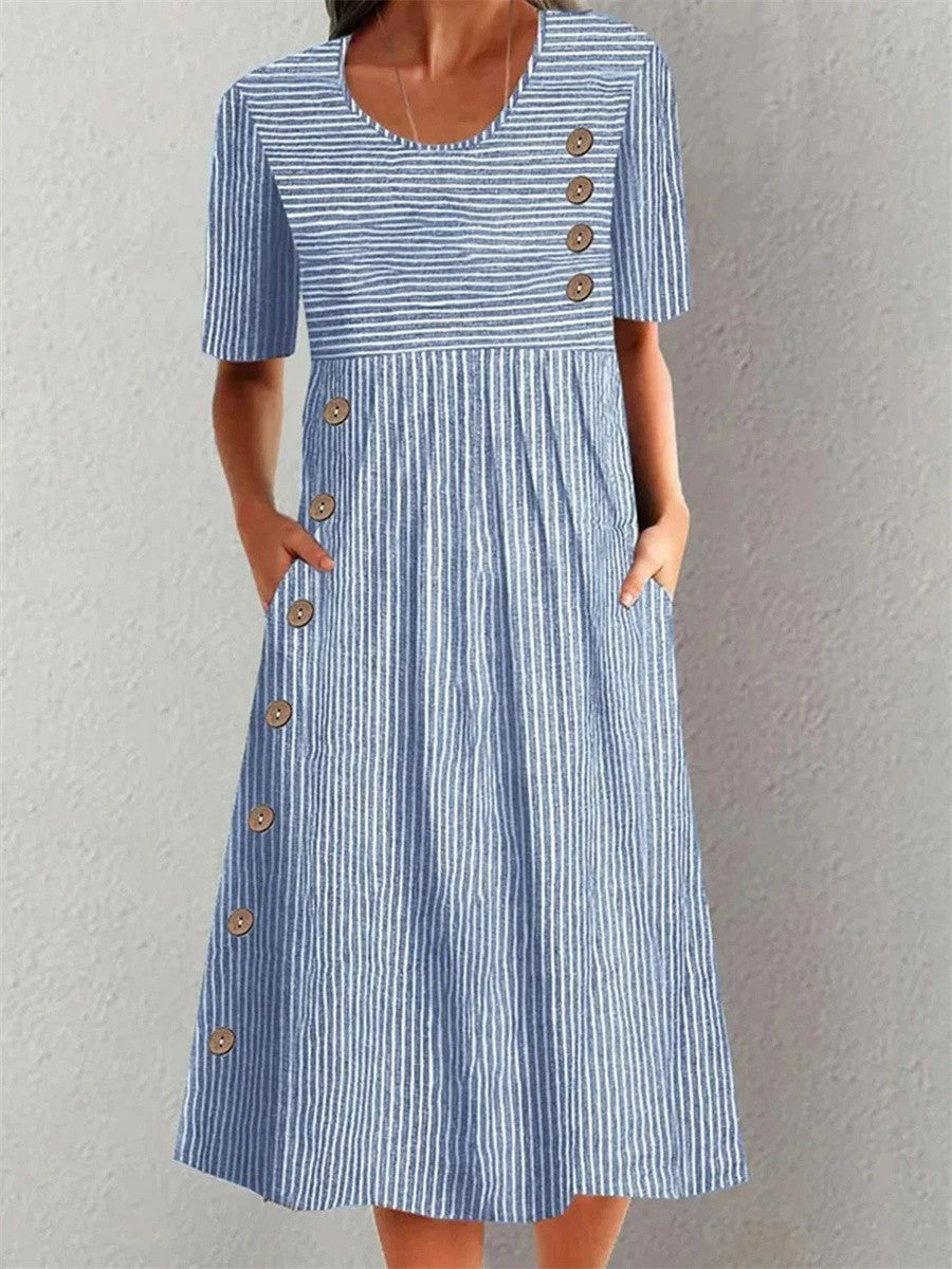 Mevara - Striped Woven Summer Dress