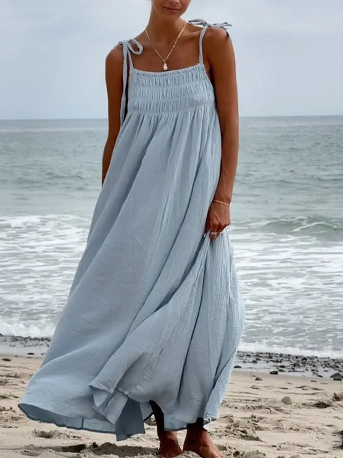 Women's Casual Solid Color Suspender Shirred Dress