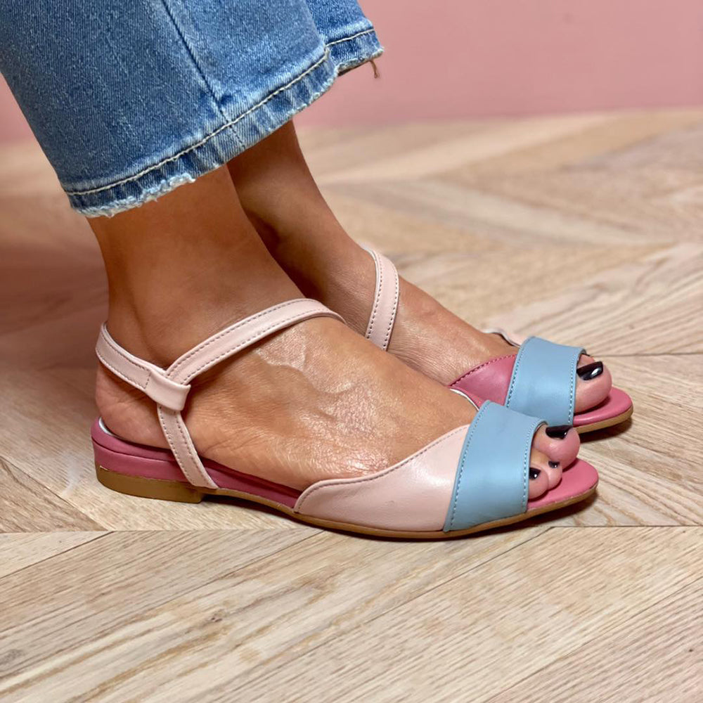 Roselina | Asymetrické růžové sandály ve stylu color block