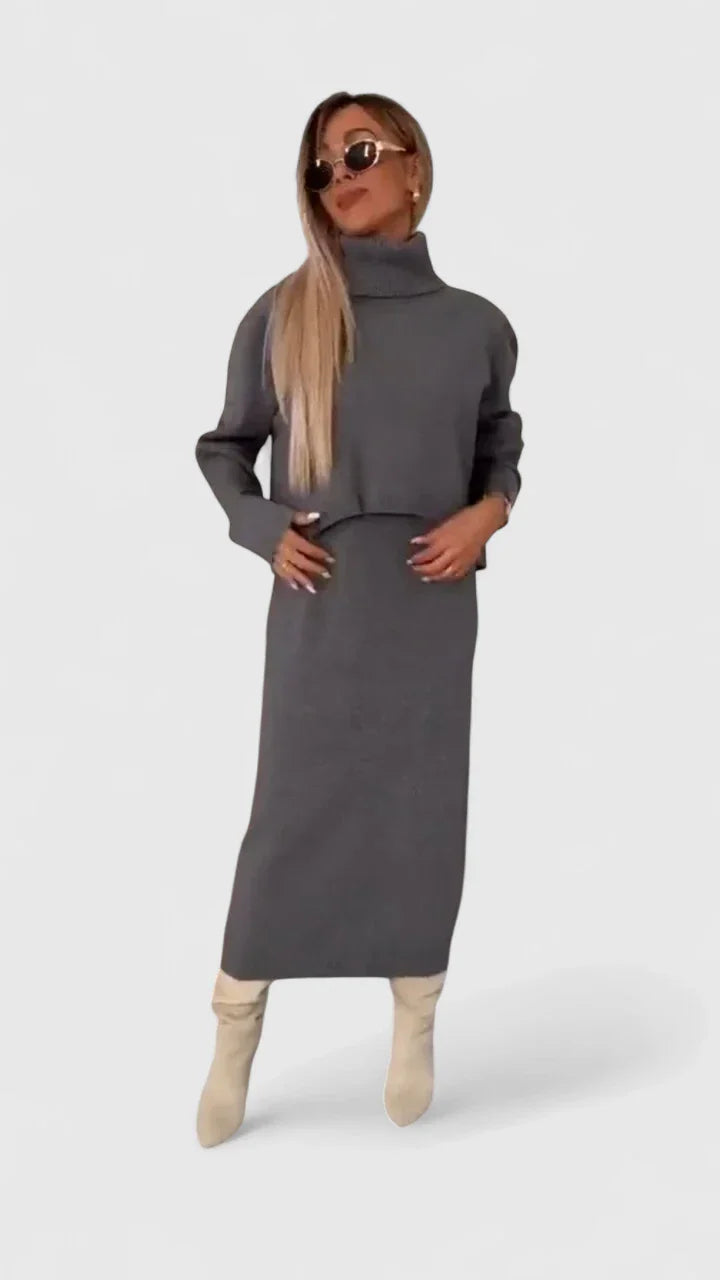 Chrystahl | Ensemble élégant robe et pull à col roulé