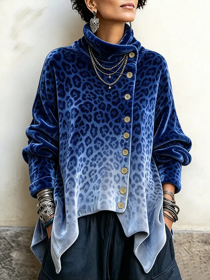 Caria - Soft-Touch Leopard-Print High-Neck Top