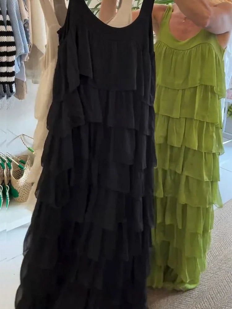 Women's Flowy Layered Spaghetti-strap Dress