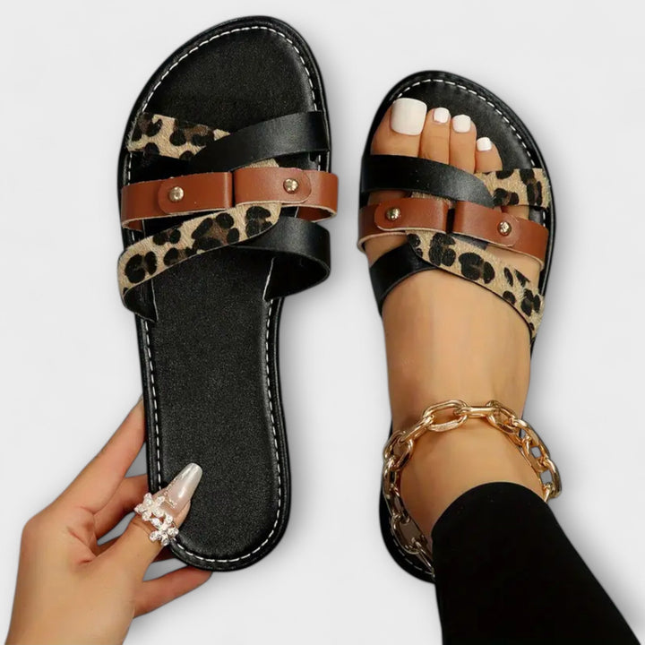 Erewyn | Leopard Sandals with Cross Straps