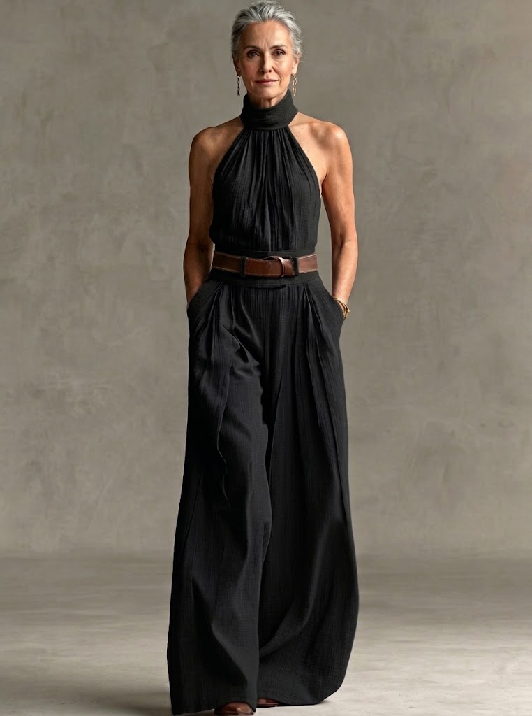 Stylish Waist-cinching Sleeveless Linen-cotton Jumpsuit
