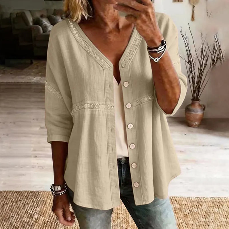 Ardena - Embroidered Button Front Blouse