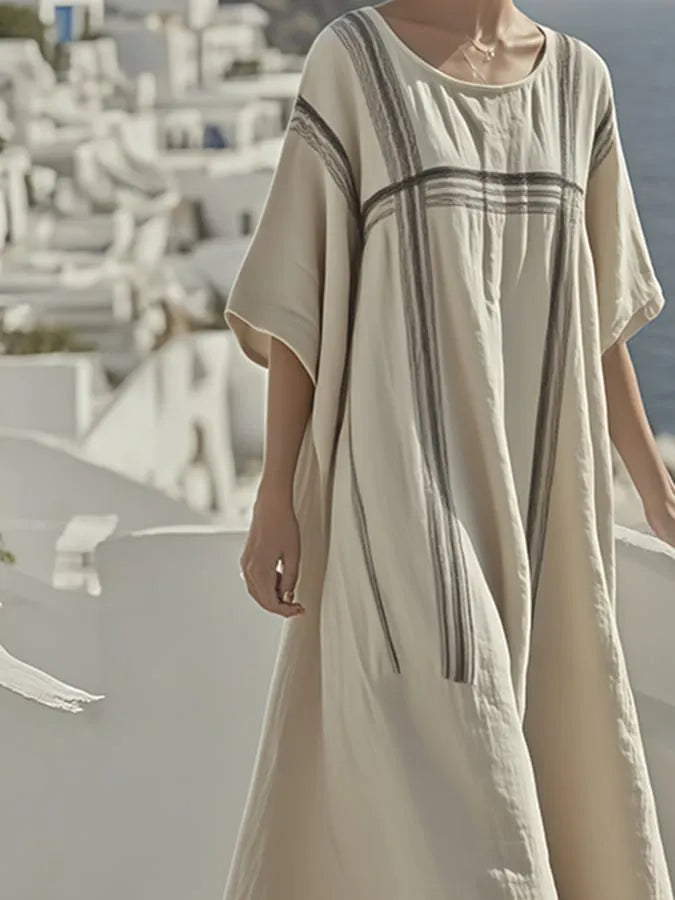 Summer Cotton&Linen Striped Loose Dress