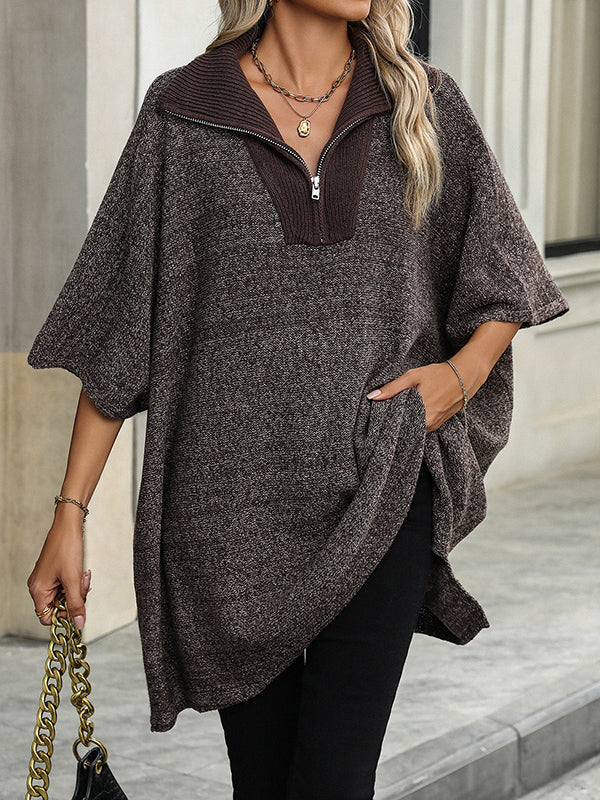Olivia | Poncho Suéter de Punto con Cuello y Cierre