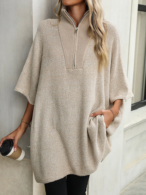 Olivia | Poncho Suéter de Punto con Cuello y Cierre