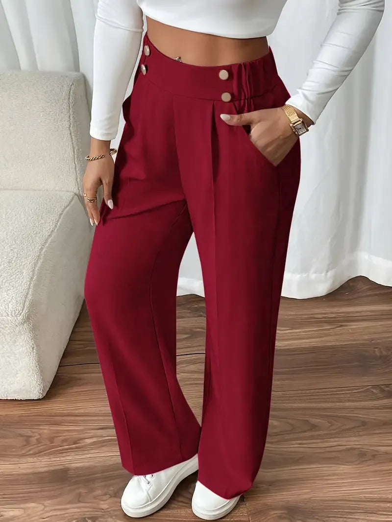 Ashlena - Soft-Touch High-Waisted Wide-Leg Trousers