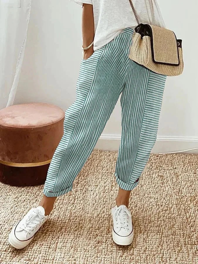 Cajsa - Pantalon Rayé en Coton