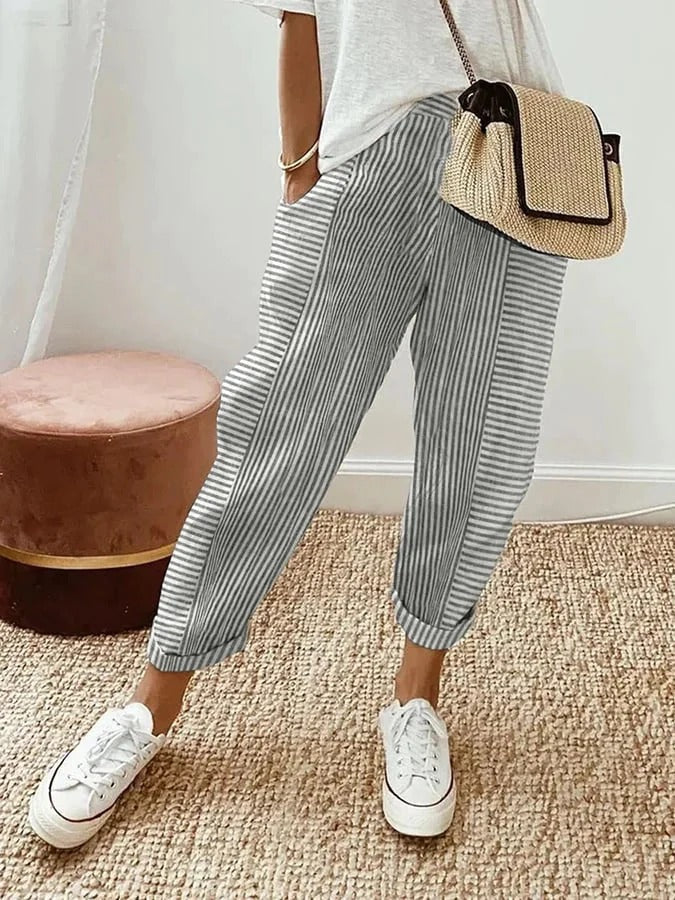 Cajsa - Pantalon Rayé en Coton