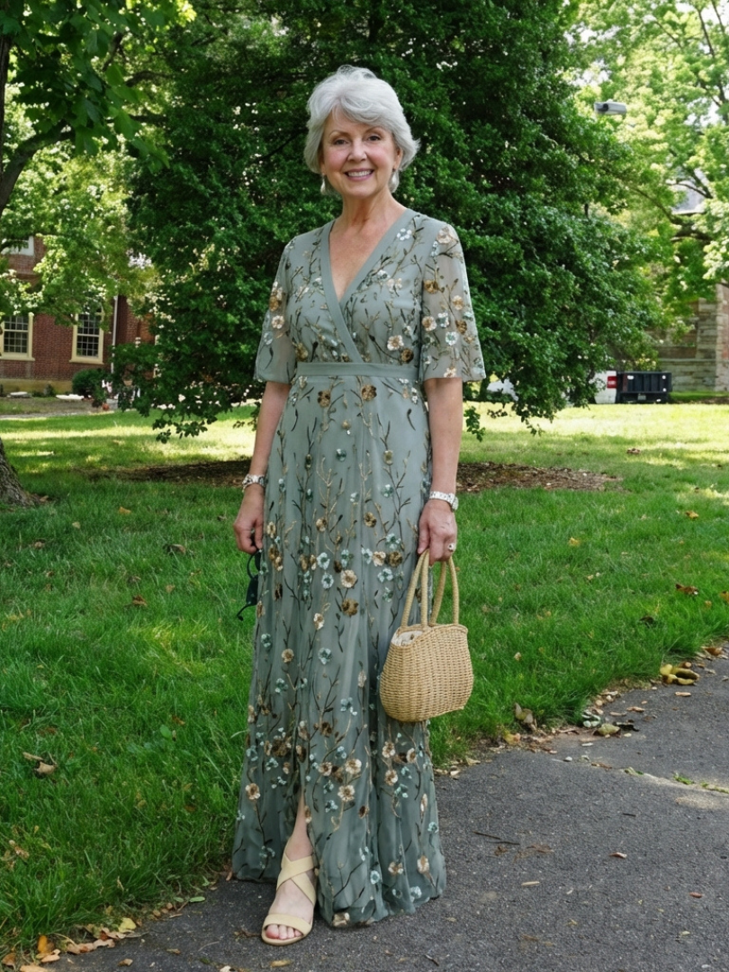 Evadne | Robe longue brodée à col en V